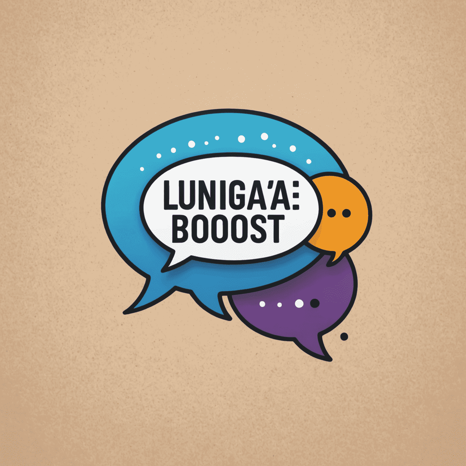 LinguaBoost logo featuring a stylized speech bubble with multiple language characters