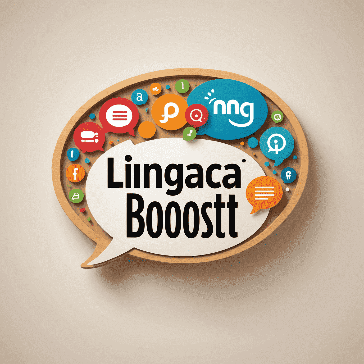 LinguaBoost logo featuring a stylized speech bubble with multiple language characters