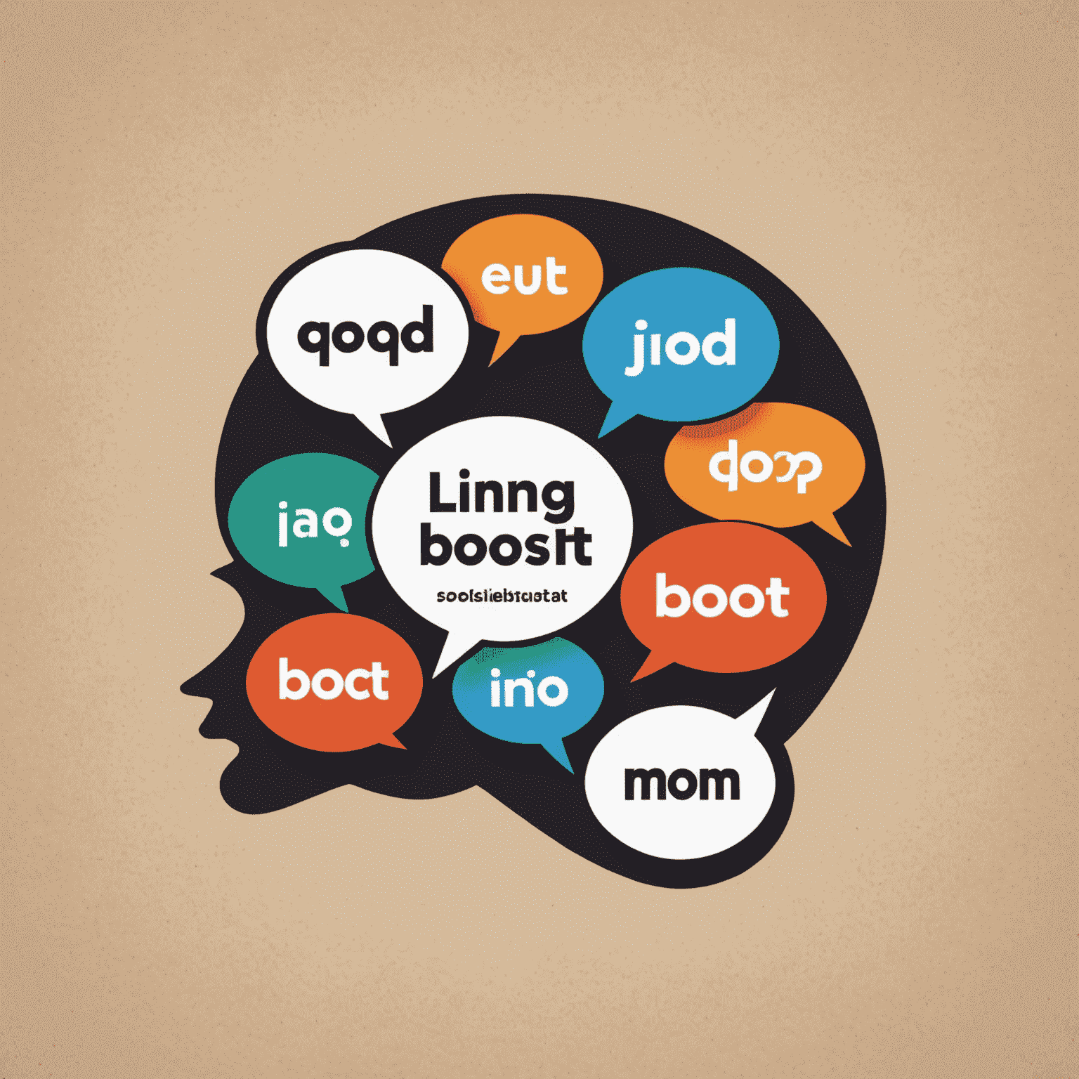 LinguaBoost logo featuring a stylized speech bubble with multiple language characters
